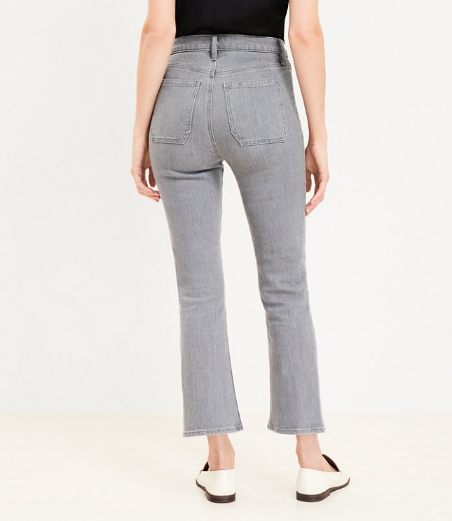 Patch Pocket High Rise Kick Crop Jeans in Grey
