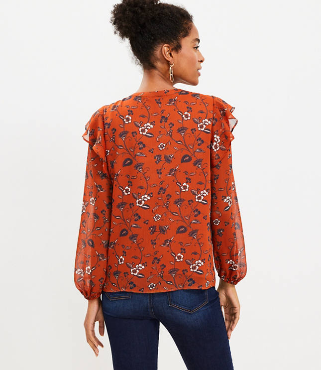 Floral Ruffle Split Neck Blouse