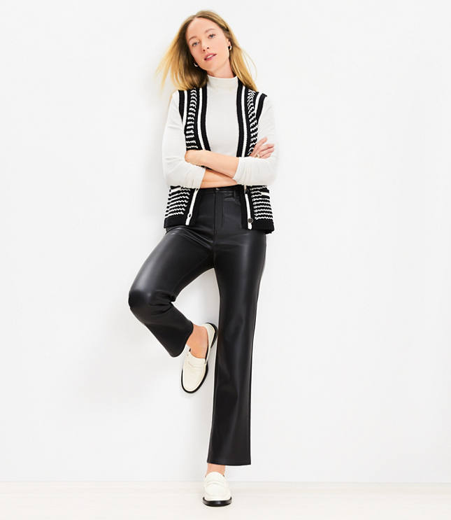 Petite Five Pocket Straight Pants in Faux Leather