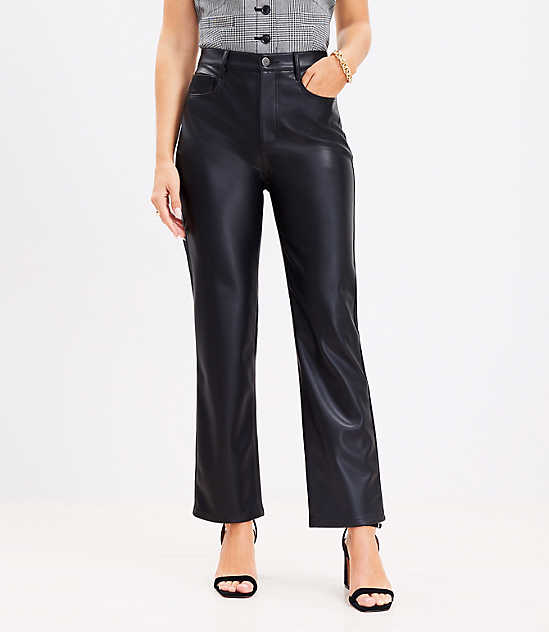 Petite Five Pocket Straight Pants in Faux Leather
