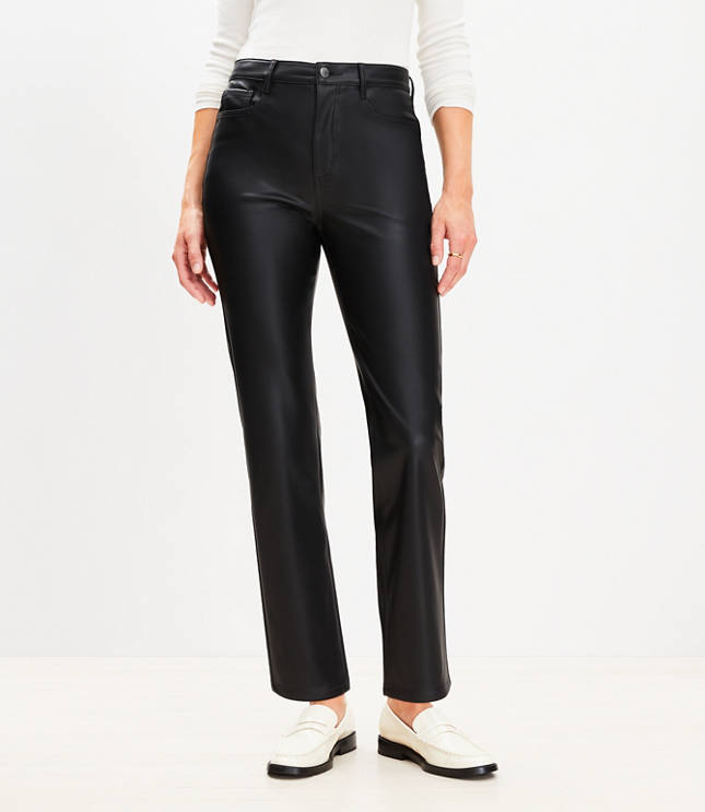 Petite Five Pocket Straight Pants in Faux Leather
