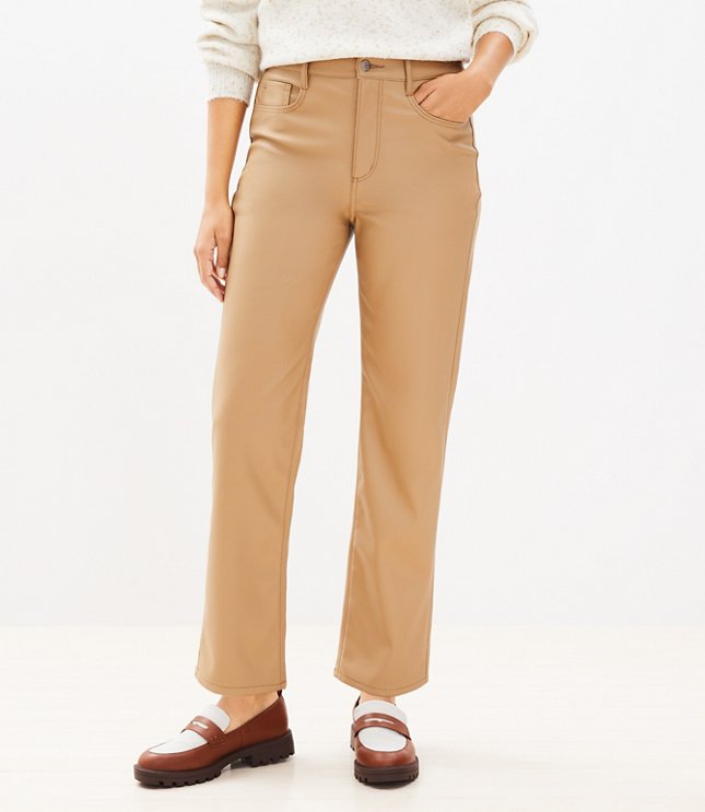 Petite Five Pocket Straight Pants in Faux Leather