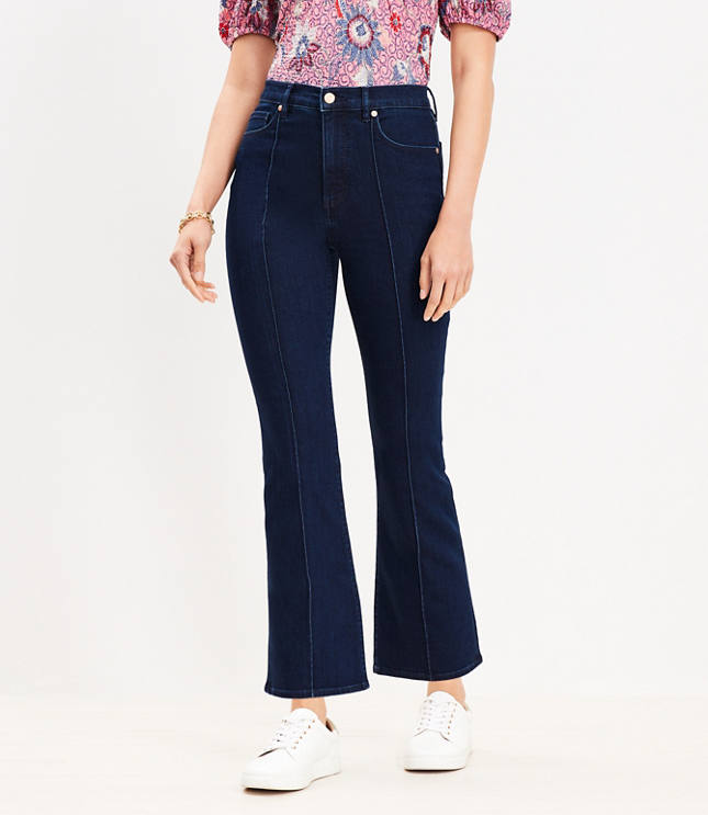 Pintucked High Rise Kick Crop Jeans in Classic Rinse Wash