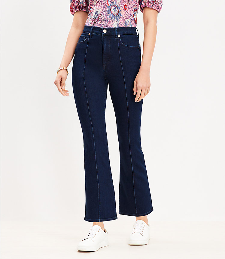 Pintucked High Rise Kick Crop Jeans in Classic Rinse Wash image number 0