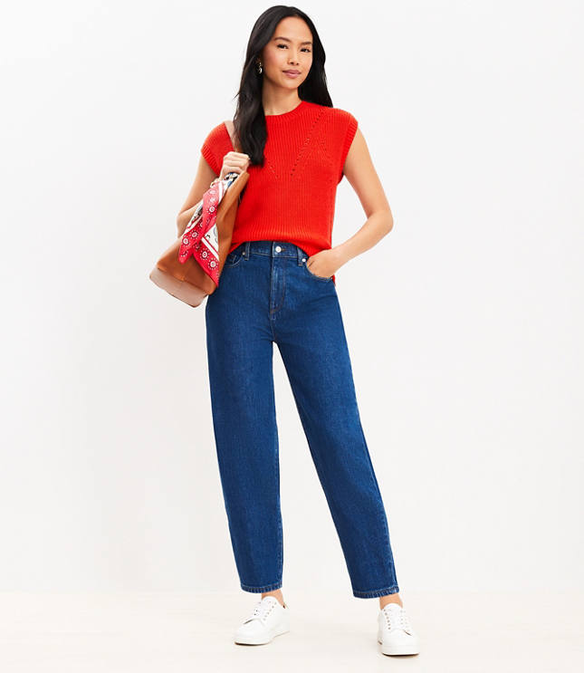 Petite High Rise Barrel Jeans in Dark Wash