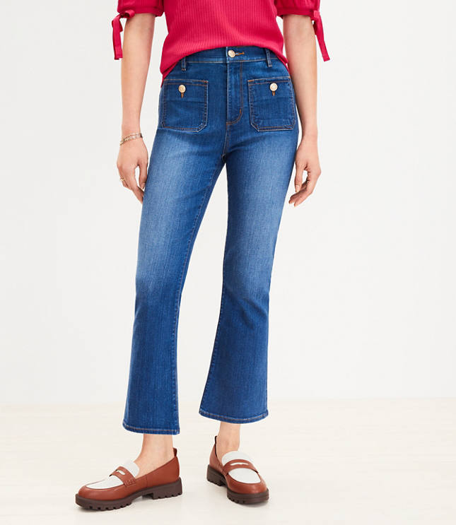 Patch Pocket High Rise Kick Crop Jeans in Dark Wash