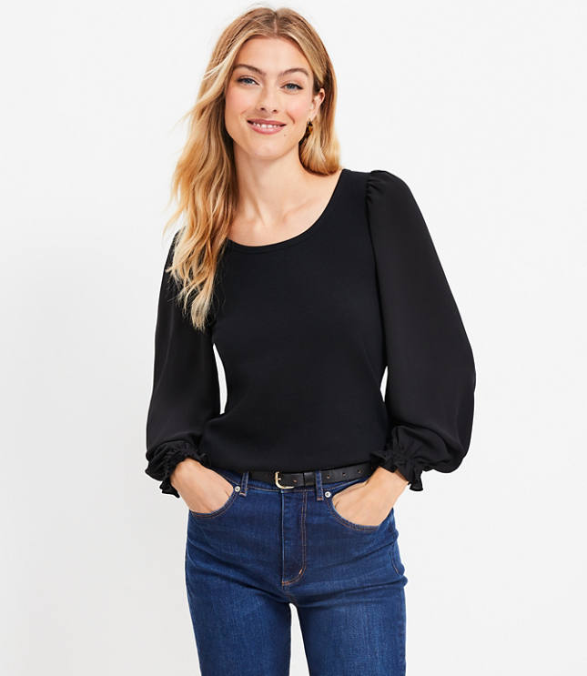 Draped Sleeve Mixed Media Top