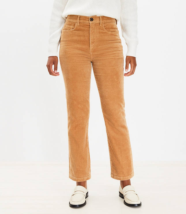 Pull&Bear high waisted corduroy flared trousers in brown