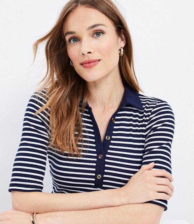 Stripe Ribbed Polo Shirt