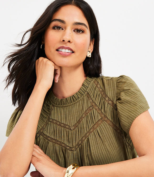 Flutter Sleeve Stripe Top | Ecru