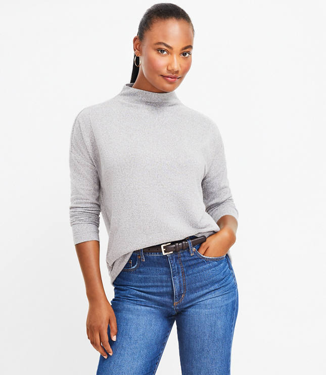 Heathered Ribbed Mock Neck Top