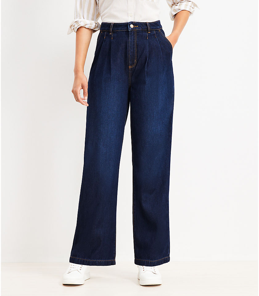 High Rise Palazzo Jeans in Classic Rinse Wash