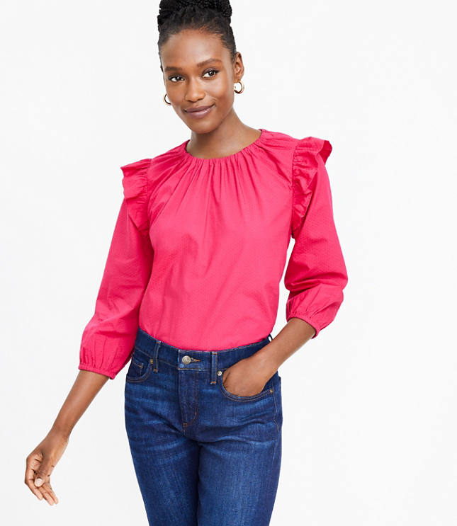 Dobby Tie Back Ruffle Blouse