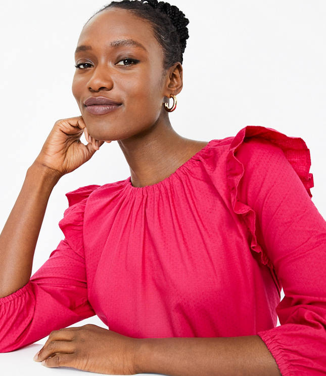 Dobby Tie Back Ruffle Blouse