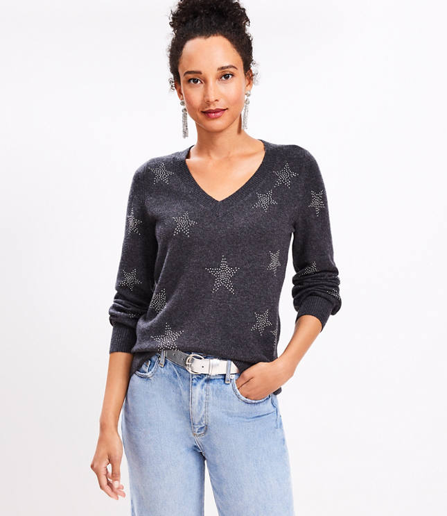 Sparkle Star Relaxed V-Neck Sweater