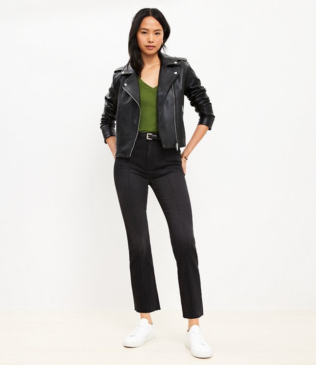 Petite Pintucked Fresh Cut High Rise Kick Crop Jeans in Washed Black