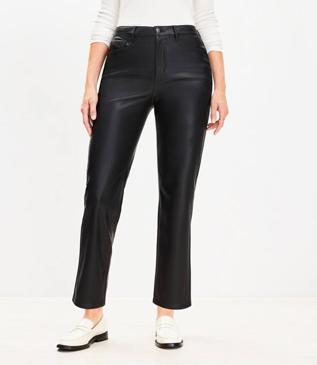 Curvy Five Pocket Straight Pants in Faux Leather