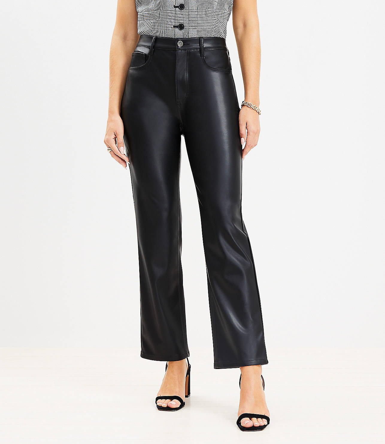 Curvy Five Pocket Straight Pants in Faux Leather