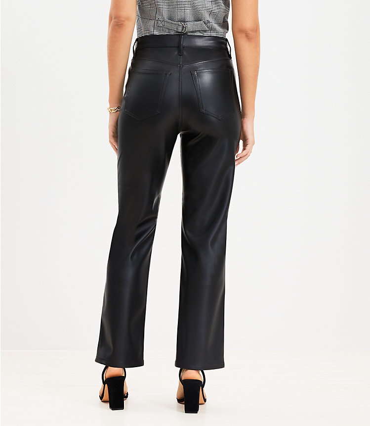 Curvy Five Pocket Straight Pants in Faux Leather image number null