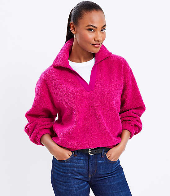 Collared Cozy Sherpa Sweatshirt