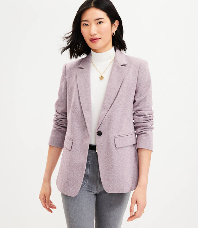 Herringbone Knit Elbow Patch Modern Blazer