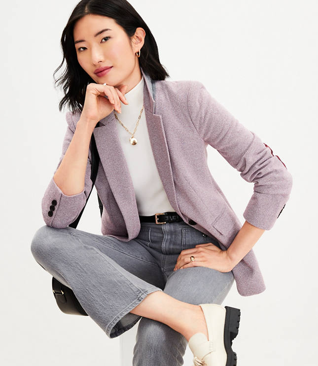 Herringbone Knit Elbow Patch Modern Blazer