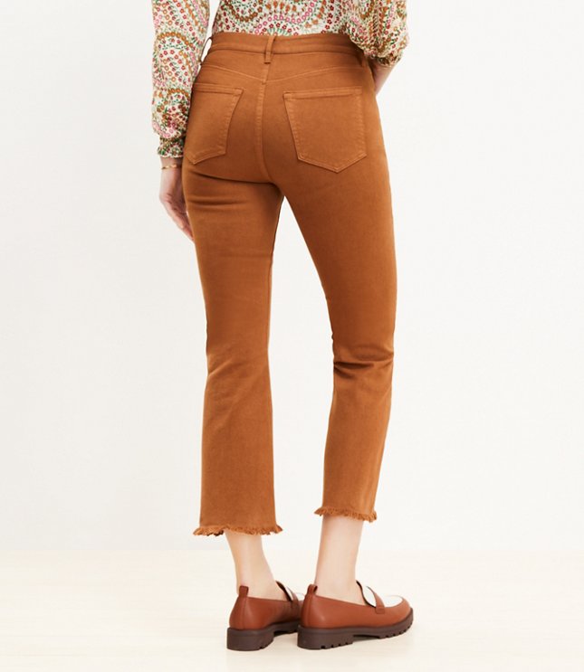 Petite Pintucked Frayed High Rise Kick Crop Jeans in Cocoa Powder