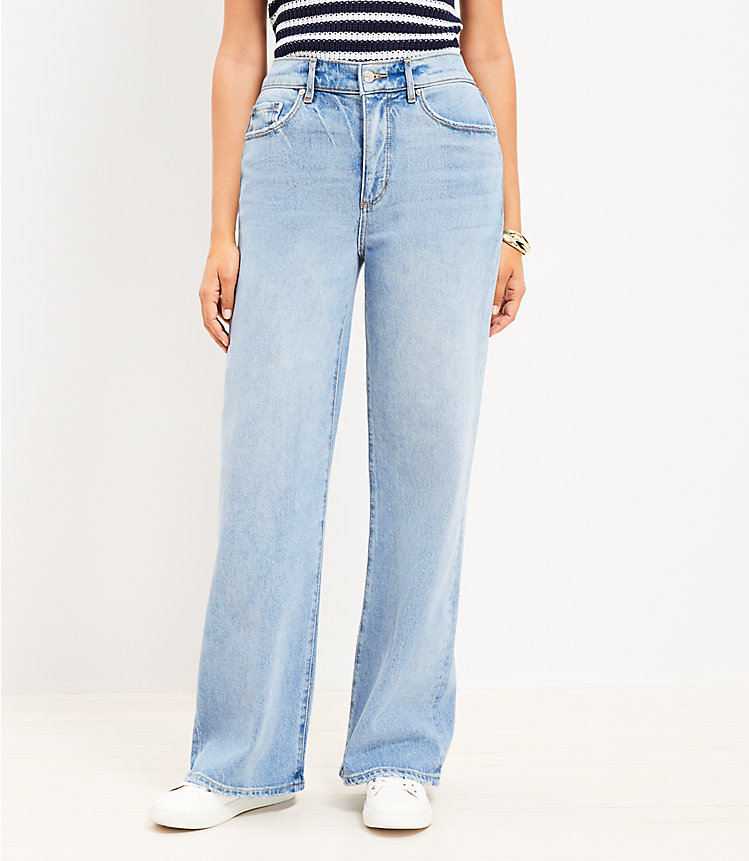 Curvy High Rise Wide Leg Jeans in Light Wash Indigo image number 0