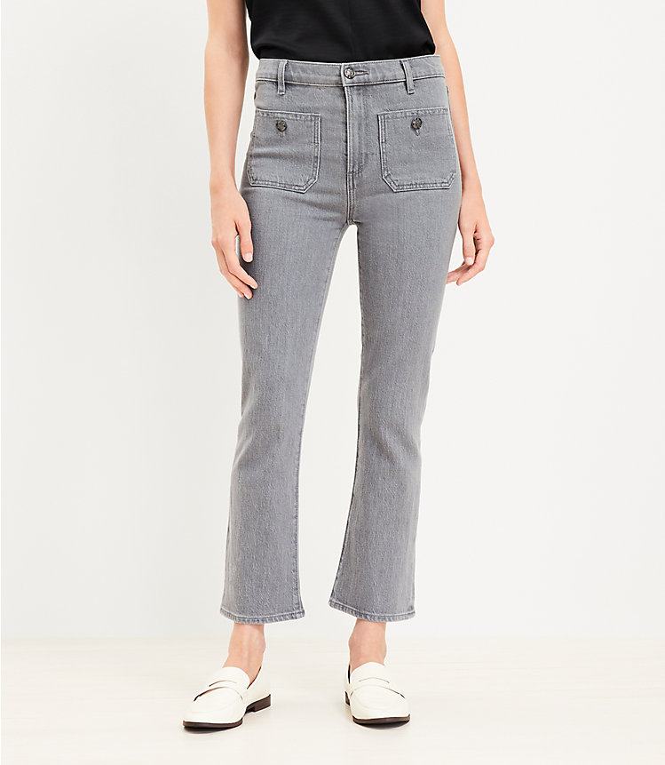 Petite Patch Pocket High Rise Kick Crop Jeans in Grey image number 0