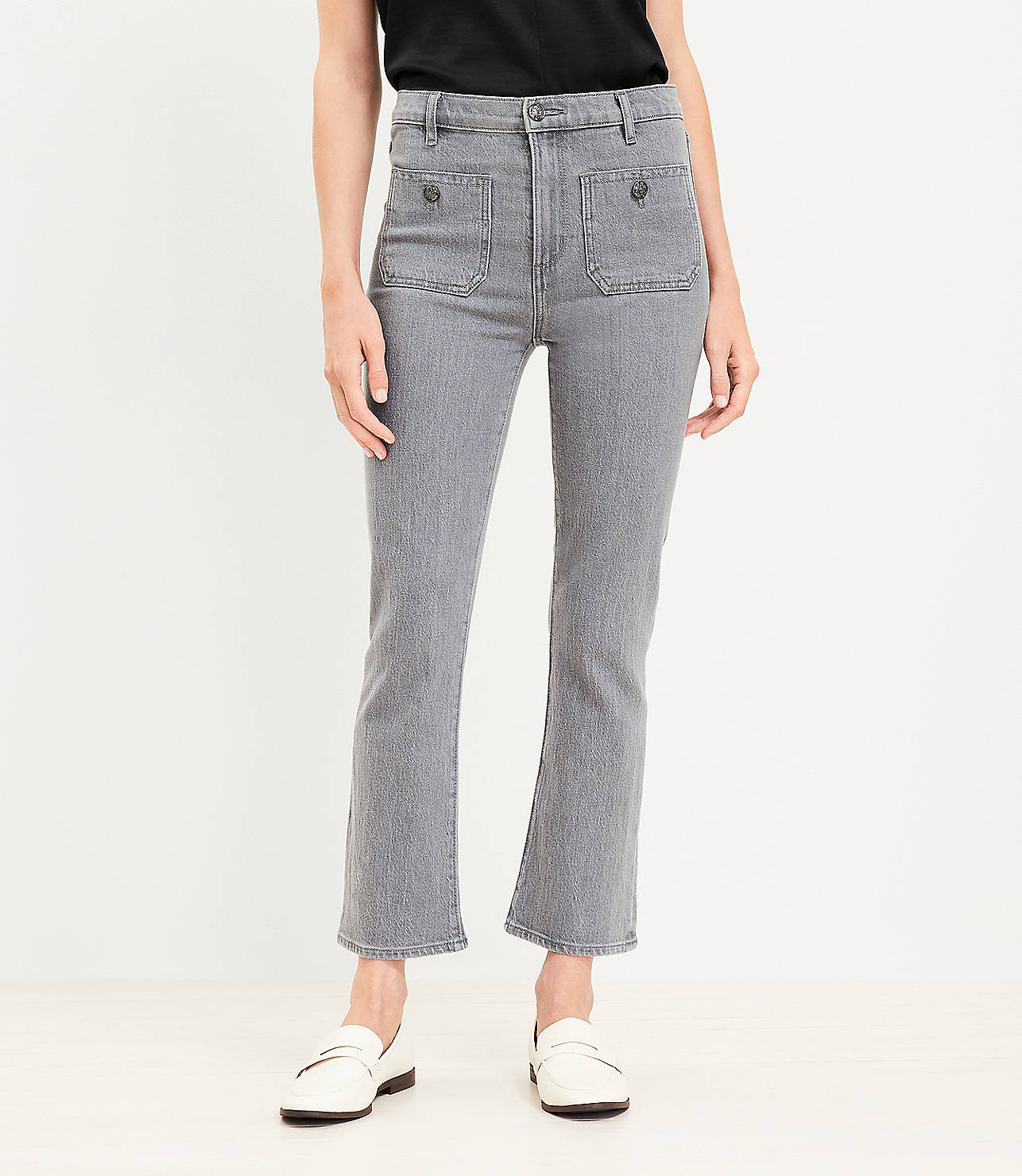 Petite Patch Pocket High Rise Kick Crop Jeans in Grey