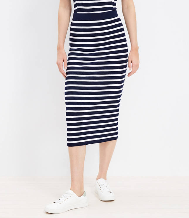 Stripe Ribbed Midi Sweater Skirt