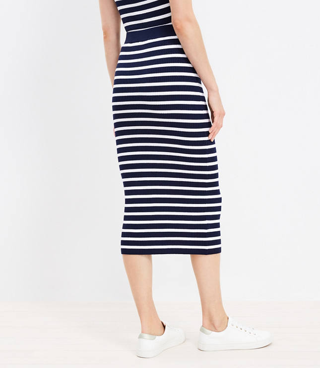 Stripe Ribbed Midi Sweater Skirt