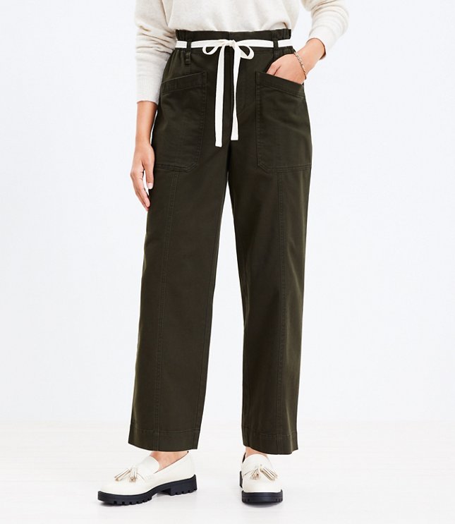 Petite Paperbag Utility Pants in Twill