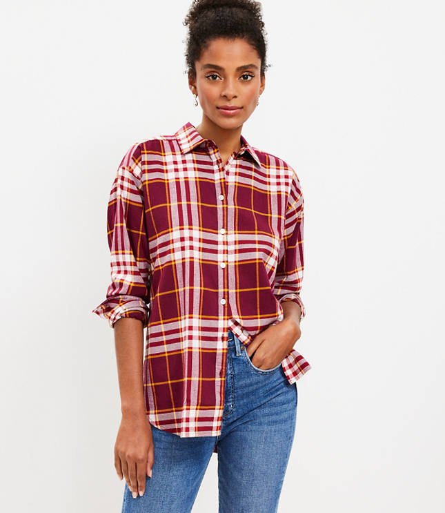 Blue Plaid Flannel Oversized Shirt