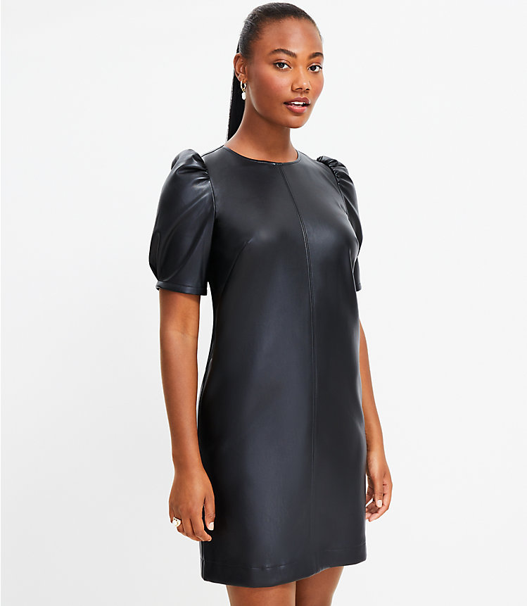 Faux Leather Ruched Sleeve Shift Dress image number 0