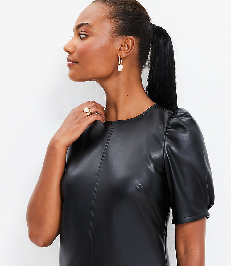 Faux Leather Ruched Sleeve Shift Dress image number 1