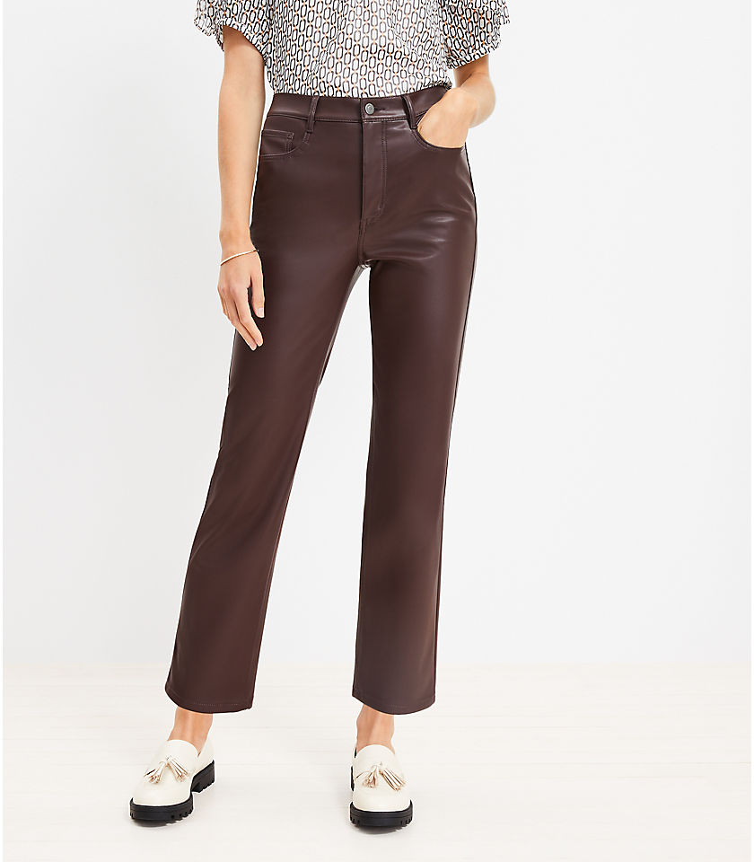 Tall Five Pocket Straight Pants in Faux Leather