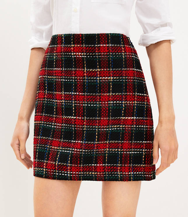 Plaid Textured Tweed Shift Skirt