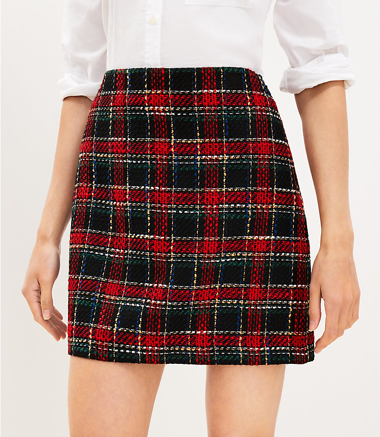Plaid Textured Tweed Shift Skirt image number 2