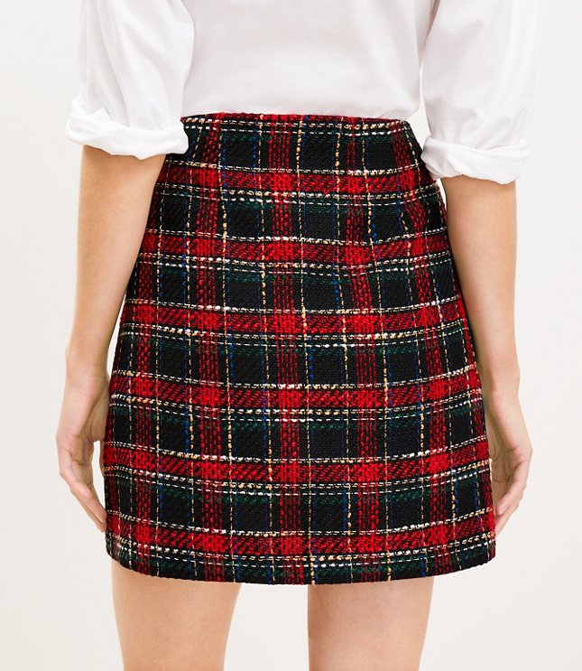 Plaid Textured Tweed Shift Skirt