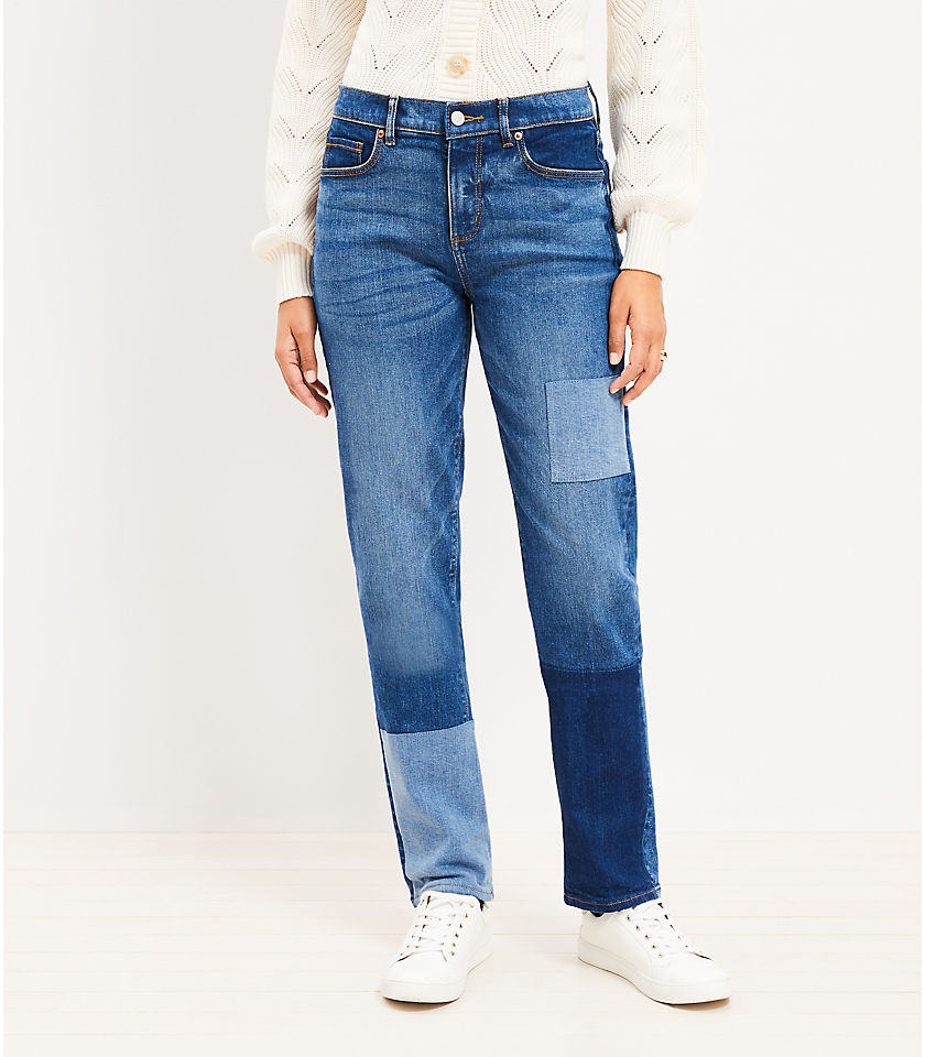 Petite Patchwork Girlfriend Jeans in Classic Mid Wash