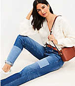 Petite Patchwork Girlfriend Jeans in Classic Mid Wash carousel Product Image 2