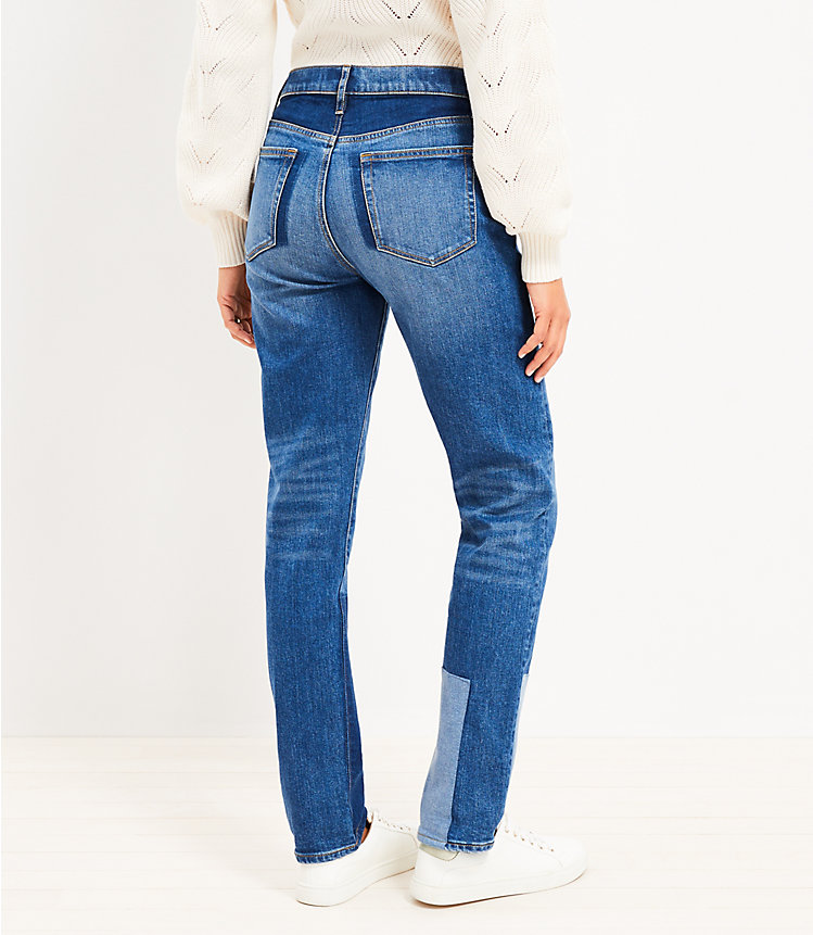 Petite Patchwork Girlfriend Jeans in Classic Mid Wash image number 2