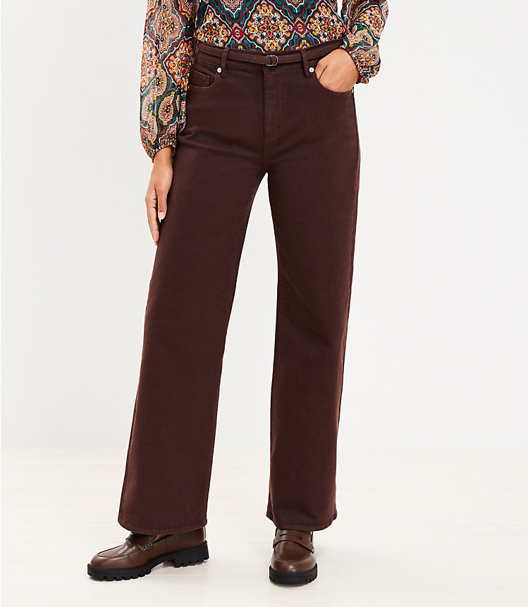 Petite Belted High Rise Wide Leg Jeans in Iced Espresso image number 0