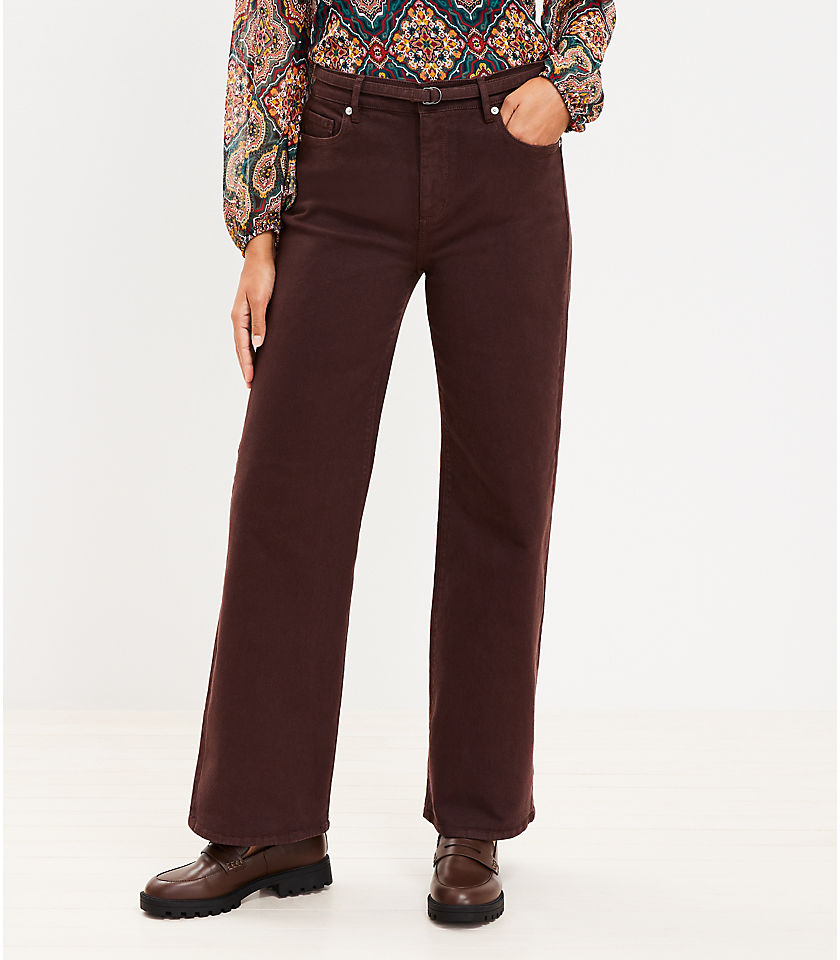 Petite Belted High Rise Wide Leg Jeans in Iced Espresso