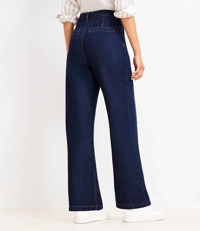 Petite High Rise Palazzo Jeans in Classic Rinse Wash