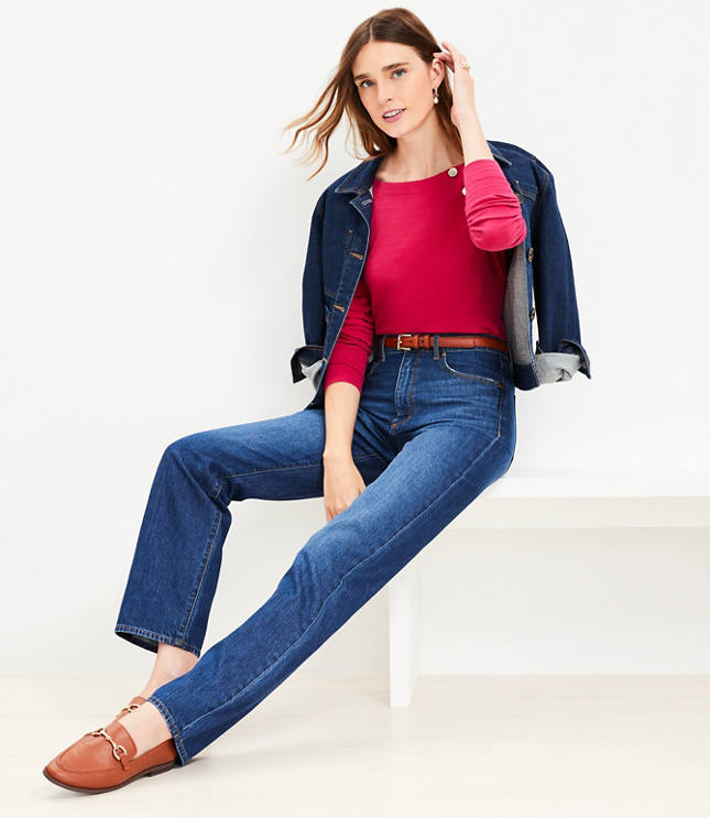 Tall High Rise Full Length Straight Jeans in Vintage Distressed Wash