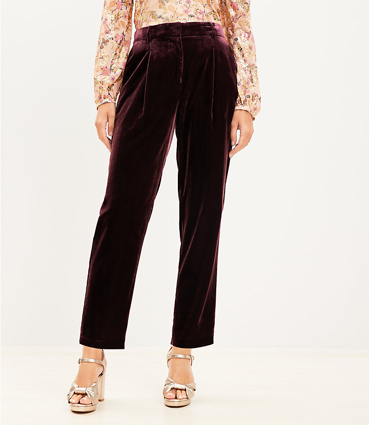 Pleated Tapered Pants in Velvet image number 0