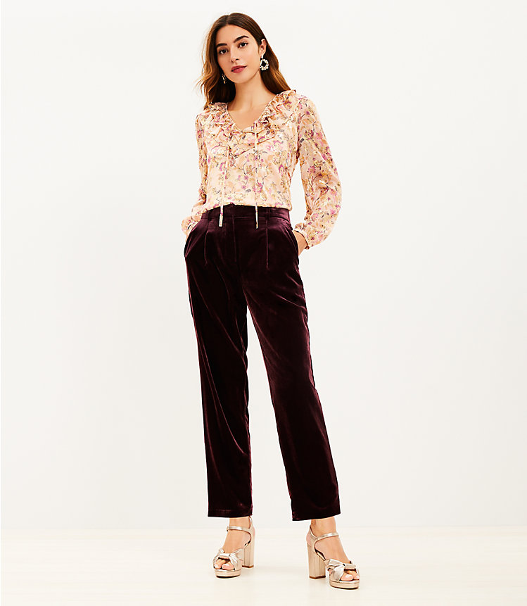 Pleated Tapered Pants in Velvet image number 1