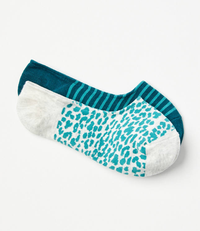 Leopard Print & Stripe No Show Sock Set